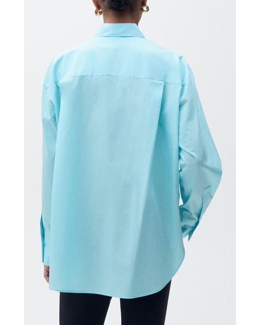 Mango Blue Oversize Poplin Button-Up Shirt