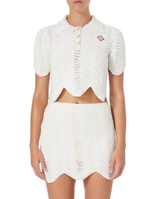 CASABLANCA Wavy Crochet Crop Top in White Lyst