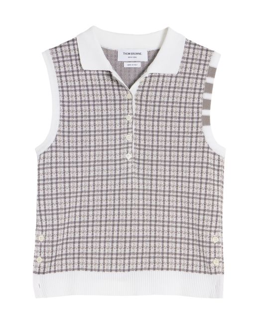 Thom Browne White 4-bar Small Check Silk & Cotton Polo Sweater Vest