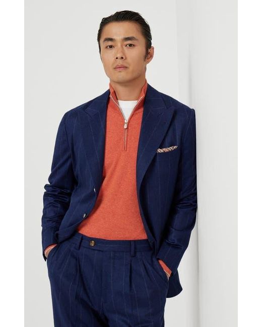 Brunello Cucinelli Blue Wide Chalk Stripe Deconstructed Blazer for men