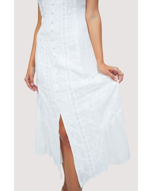 LOST AND WANDER White Lost + Wander Sundrenched Floral Cotton Embroidery Midi Dress