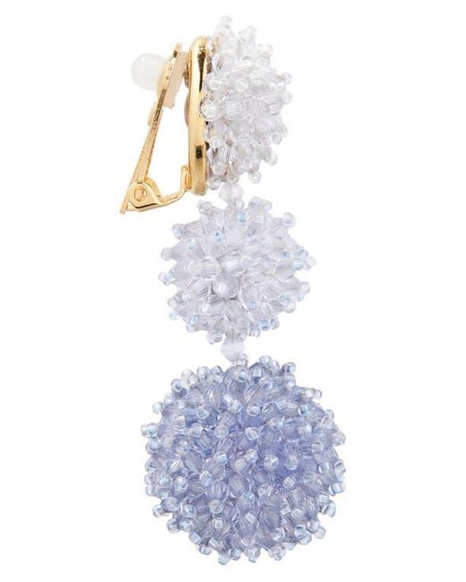 Oscar de la Renta White Triple Pompom Beaded Drop Earrings