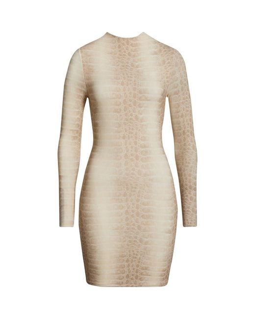 Naked Wardrobe Natural Leopard Print Long Sleeve Body-Con Minidress
