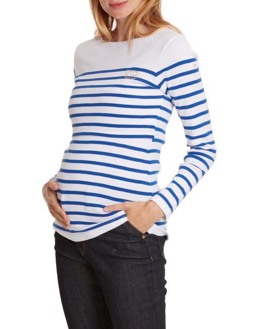 Cache Coeur Blue Benodet Sailor Long Sleeve Maternity/nursing Top