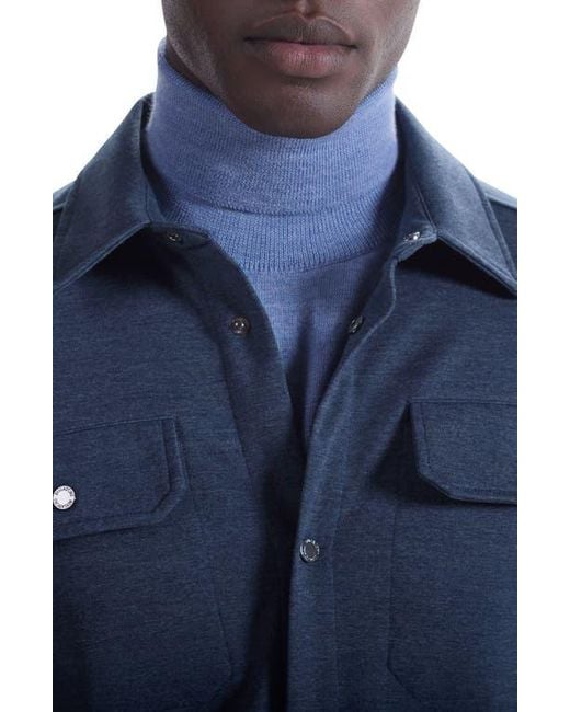 Bugatchi Blue Heathered Kint Snap-Up Shirt Jacket for men
