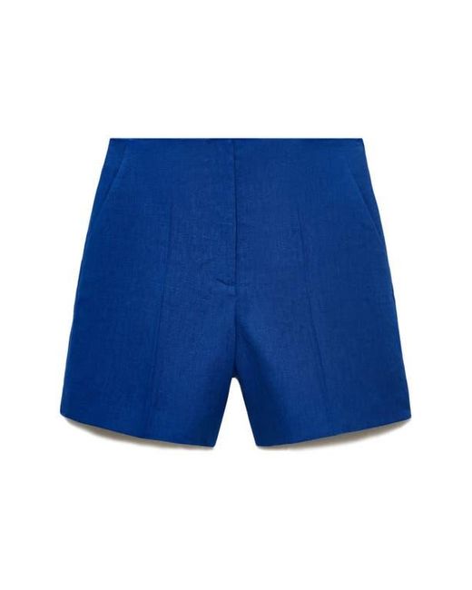 Mango Blue Straight Fit Linen Shorts