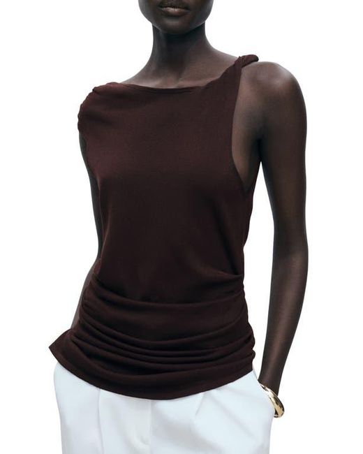 Mango Black Asymmetric Ruched Knit Top