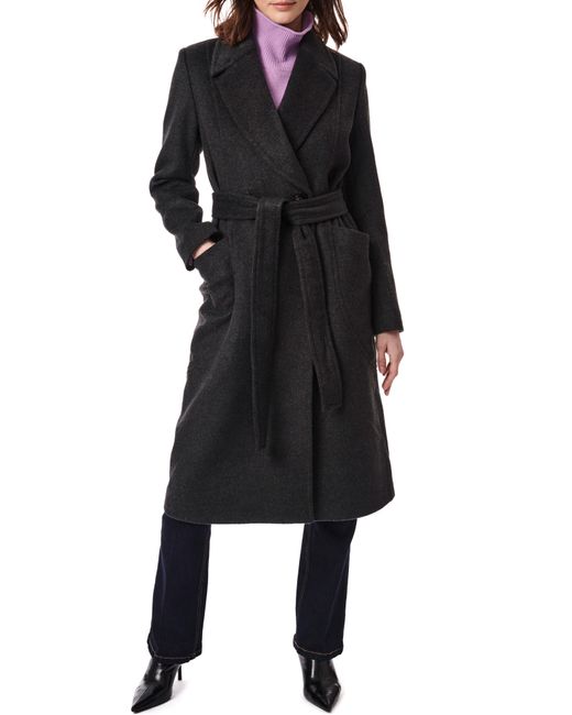 Bernardo Black Belted Wool Blend Longline Coat