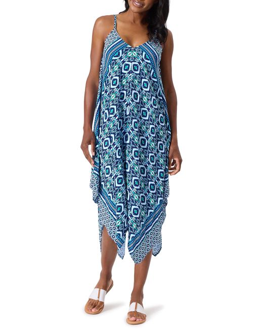 Tommy Bahama Blue Ikat Print Handkerchief Cover-up Dress