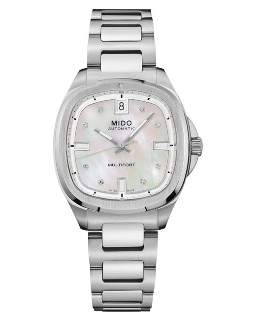 MIDO Gray Multifort Diamond Square Automatic Bracelet Watch, 35Mm