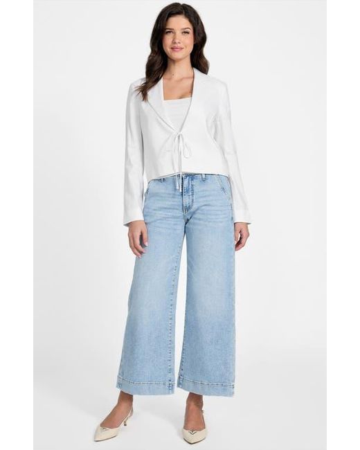 Guess White Linden Tie Front Linen Blend Crop Blazer