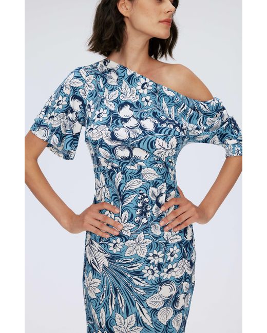 Diane von Furstenberg Blue Wittrock Floral One-shoulder Maxi Dress