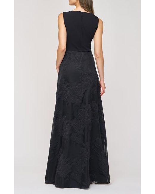 JS Collections Blue Valery Mixed Media Sleeveless Gown