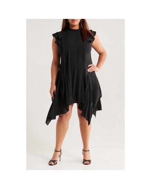 Chelsea28 Black Pintuck Handkerchief Hem Dress