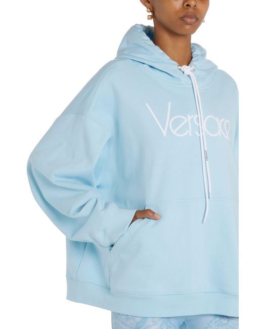 Versace Blue Oversize 1978 Re-edition Logo Embroidered Hoodie