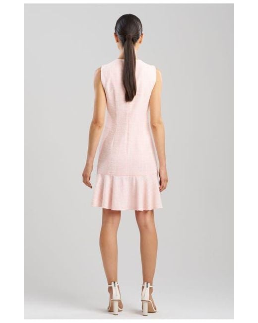 Natori Pink Tweed V Neck Ruffle Hem Dress