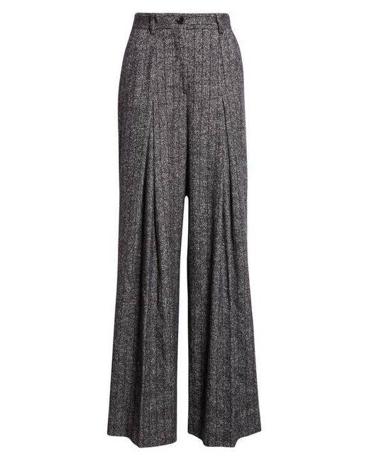 Dolce & Gabbana Gray Pleated Stripe Virgin Wool Blend Pants