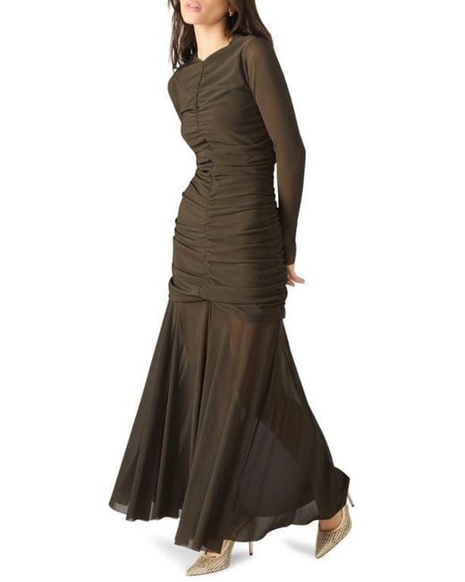 Steve Madden Green Kiara Ruched Long Sleeve Maxi Dress