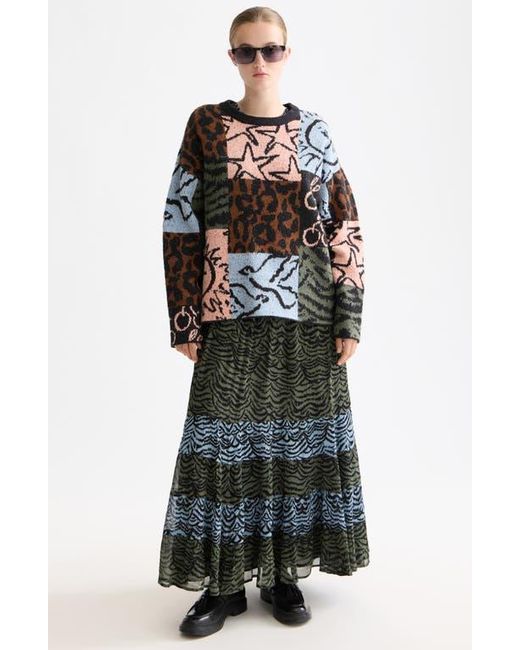 Scotch & Soda Gray Oversize Jacquard Pullover Sweater