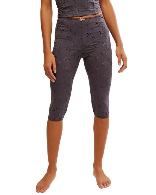 Free People Blue Full Bloom Eyelet Pajama Capri Pants