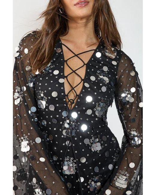 chinese dress ladies Nasty Gal PU Lace Trim Mini Dress at Amazon Women's Clothing store main image 1