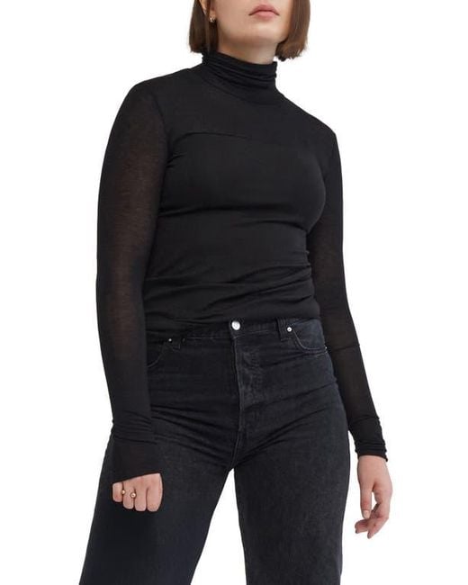 MARCELLA Black Sheer Panel Turtleneck Top