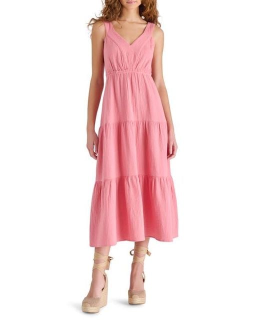 Steve Madden Pink Amira Tiered Cotton Midi Dress