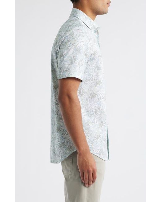 Bugatchi Blue Miles Ooohcotton Abstract Print Short Sleeve Button-Up Shirt for men