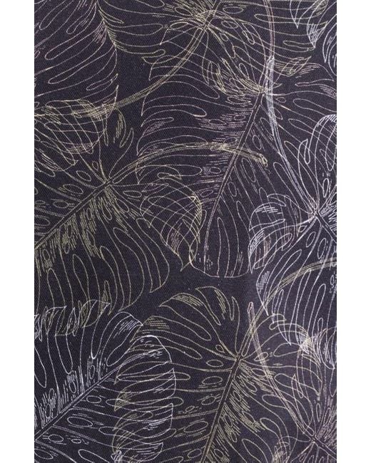 Stone Rose Black Jungle Monstera Palm Leaf Print Short Sleeve Stretch Cotton Blend Button-Up Shirt for men