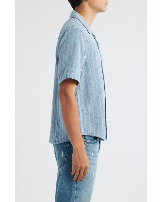 Corridor NYC Blue Basket Weave Short Sleeve Button-Up Shirt for men
