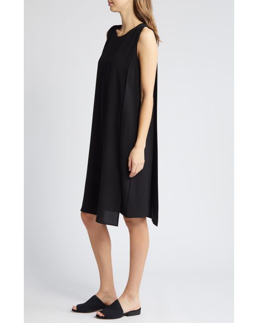 Eileen Fisher Black Matte Silk Shift Dress