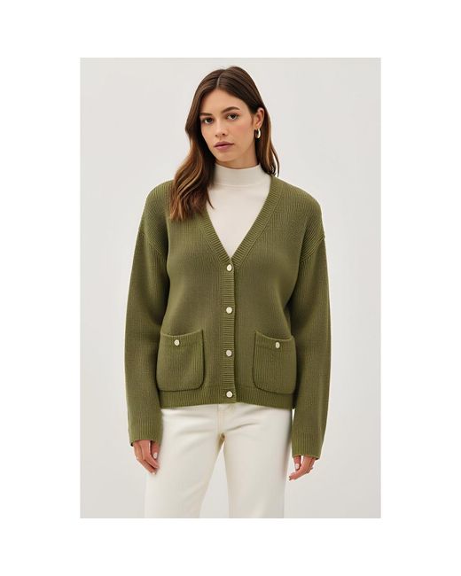 Modenaire Green Ribbed Button Down Cardigan