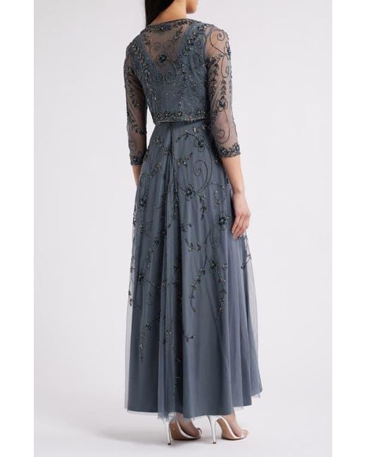 Pisarro Nights Blue Embellished Cocktail Dress With Open Front Jacket