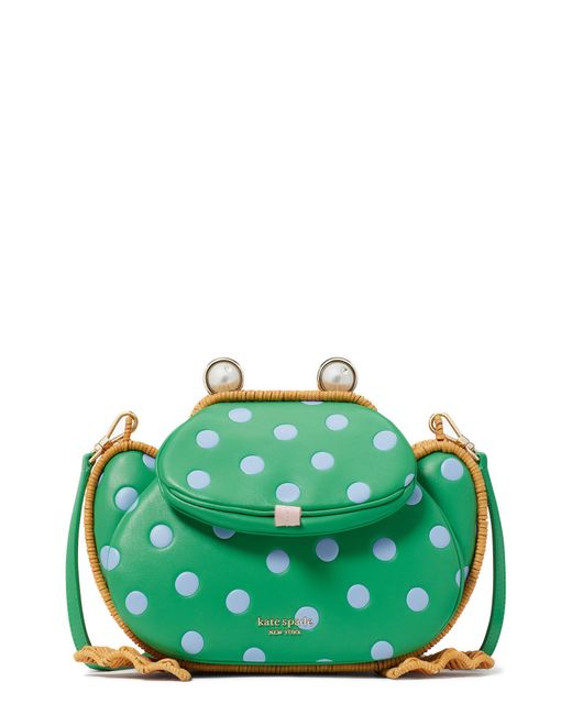 Kate Spade Green Lily Polka Dot Wicker 3d Frog Crossbody Bag