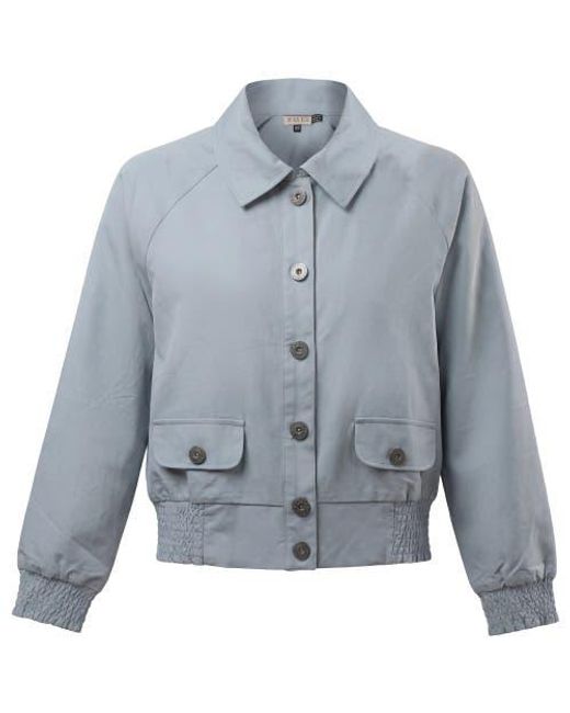 Faves Blue Smocked Button-Front Raglan Bomber Jacket