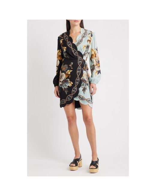 FARM Rio Snake Garden Mix Print Long Sleeve Wrap Dress in Black | Lyst