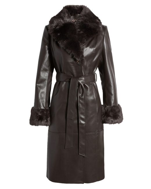 Via Spiga Black Faux Leather & Faux Fur Coat