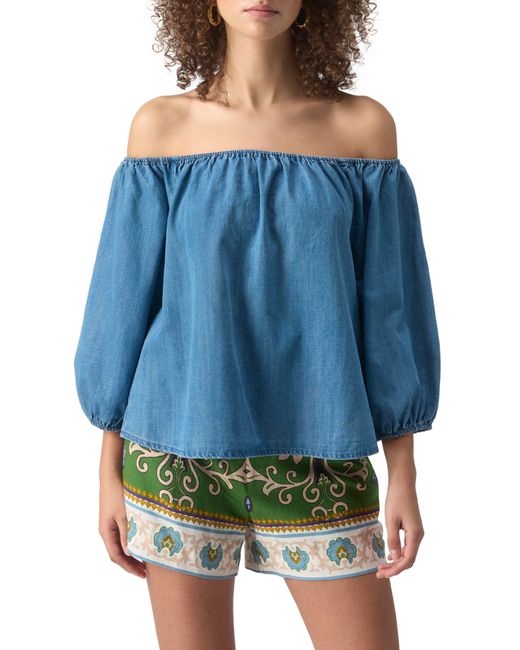 Sanctuary Blue Beach To Bar Off The Shoulder Chambray Top