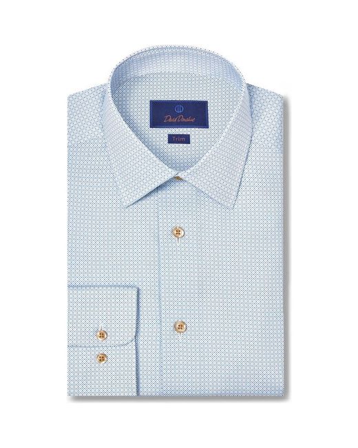 David Donahue Men's Blue Trim Fit Geometric Cotton Dress Shirt