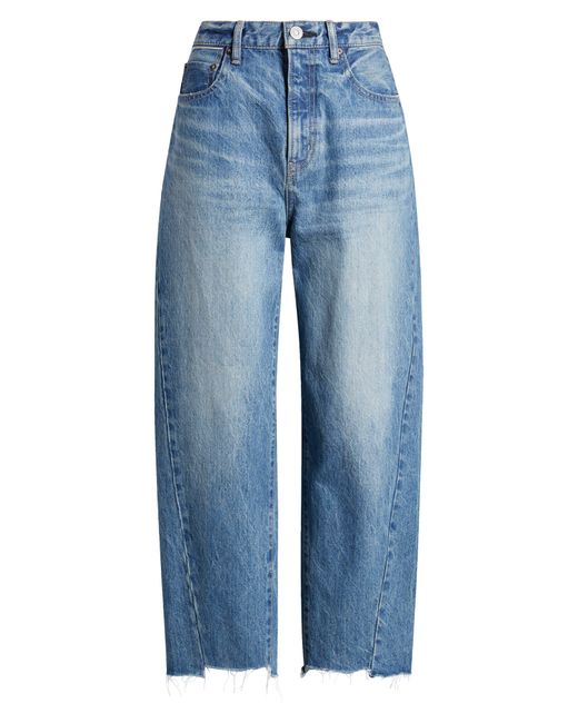 Moussy Blue Cloverhill Step Hem High Waist Crop Barrel Jeans
