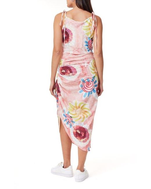 Scotch & Soda Red Stretch Linen Blend Asymmetric Midi Dress