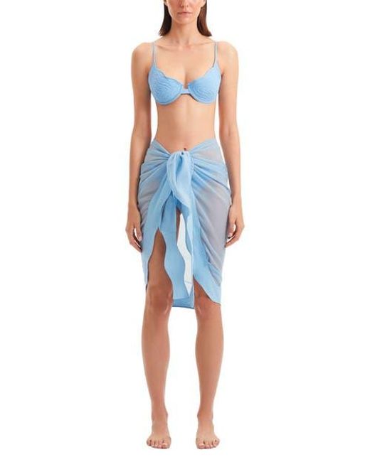 Moeva Blue Raiden Tie Front Wavy-Trim Sheer Sarong