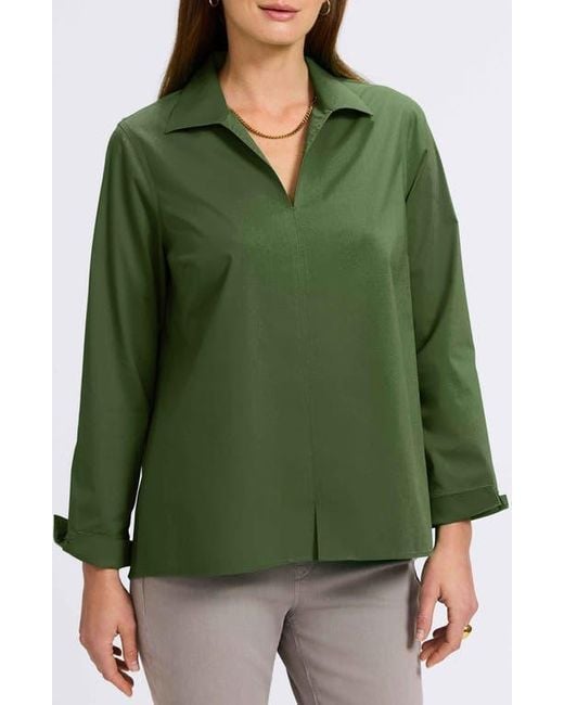 Foxcroft Green Agnes Split Cuff Popover Blouse
