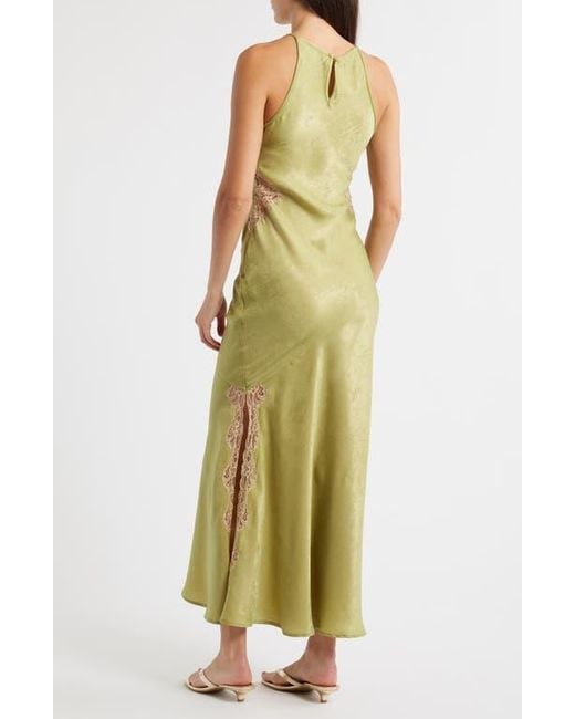 TOPSHOP Green Lace Inset Sleeveless Satin Midi Dress