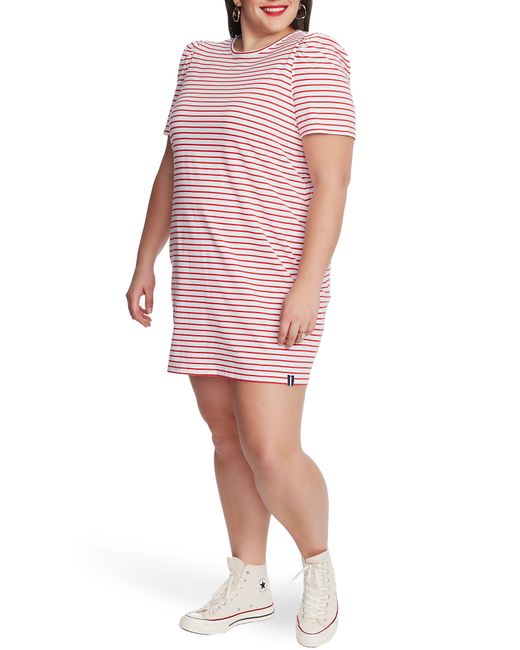 Court & Rowe Pink Stripe Puff Sleeve Cotton Knit T-shirt Dress