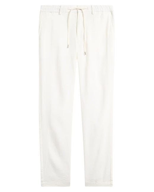 Boss White Kane Flat Front Linen Blend Drawstring Pants for men
