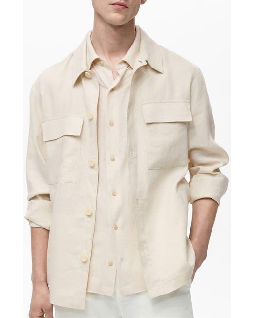 Mango Natural Linen Overshirt With Pockets for men