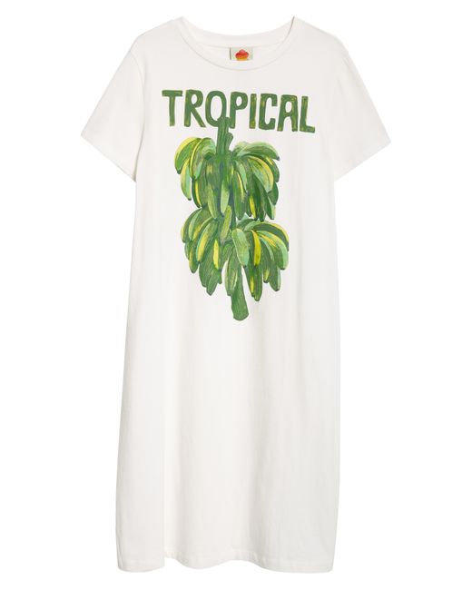 Farm Rio Green Tropical Cotton Graphic Print T-shirt Dress