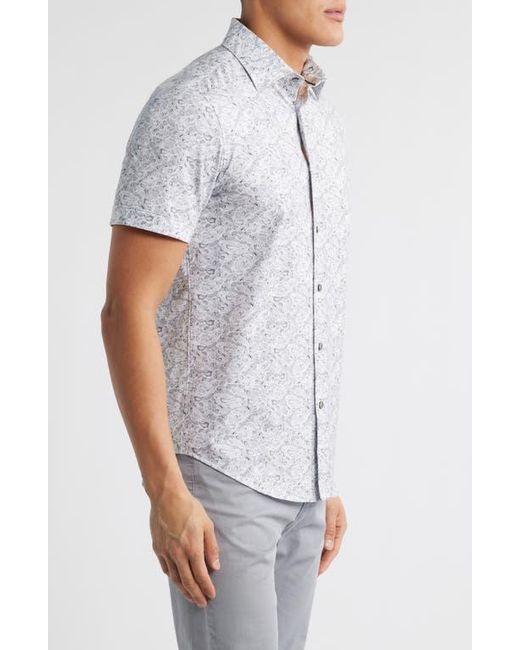 Bugatchi Gray Miles Ooohcotton Abstract Print Short Sleeve Button-Up Shirt for men