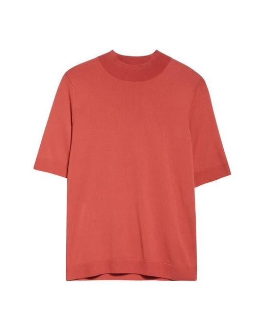 Lafayette 148 New York Red Mock Neck Short Sleeve Sweater